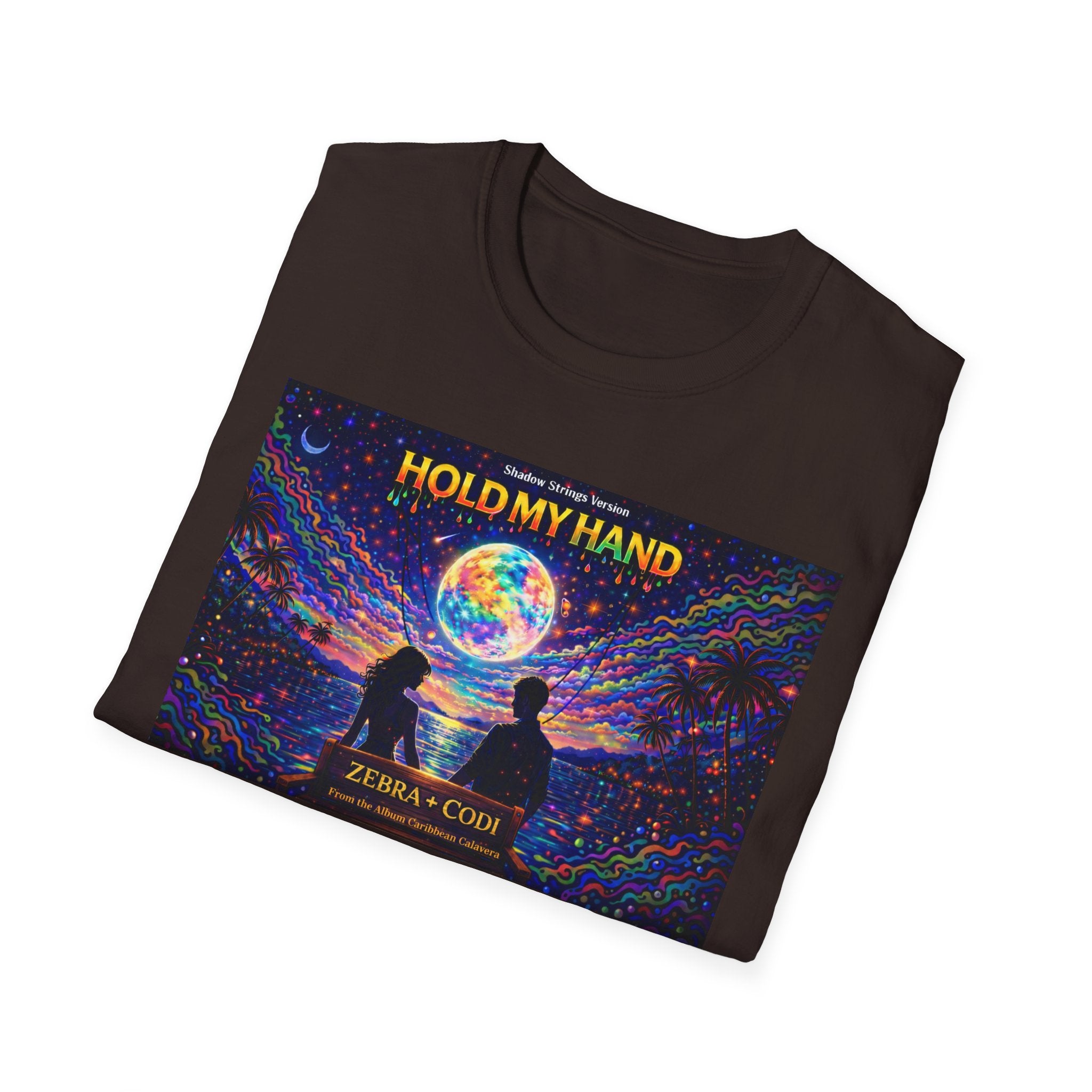 Hold My Hand Graphic T-Shirt  Song Cover Art From The Caribbean Calavera Album — Cosmic Couple Silhouette Tee