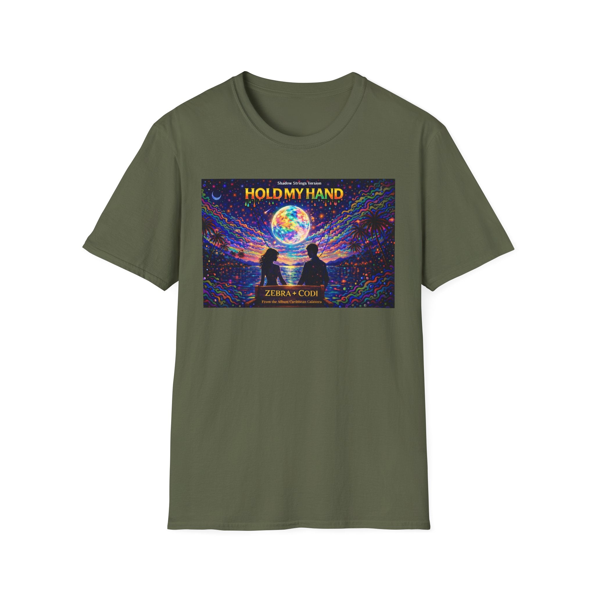Hold My Hand Graphic T-Shirt  Song Cover Art From The Caribbean Calavera Album — Cosmic Couple Silhouette Tee