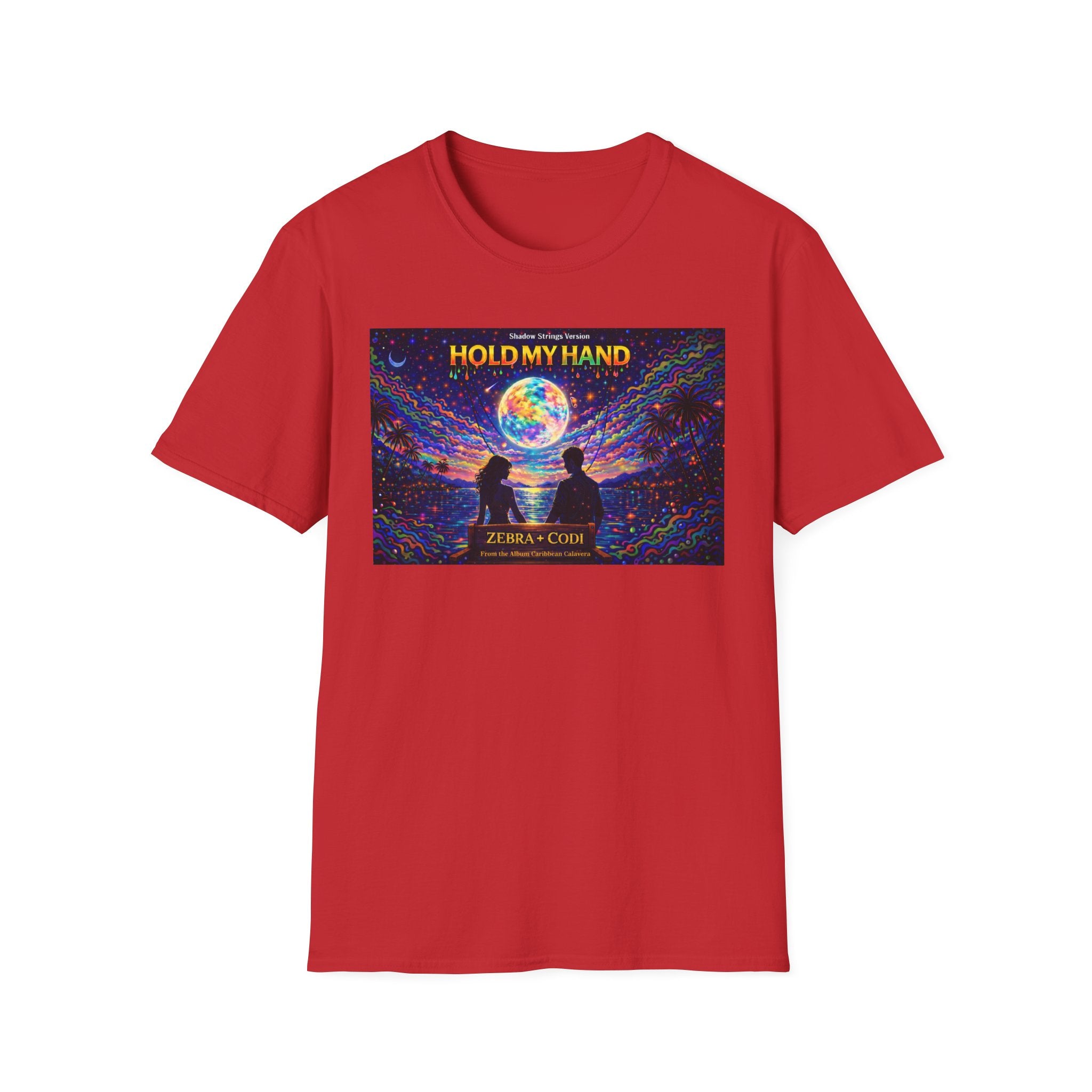 Hold My Hand Graphic T-Shirt  Song Cover Art From The Caribbean Calavera Album — Cosmic Couple Silhouette Tee