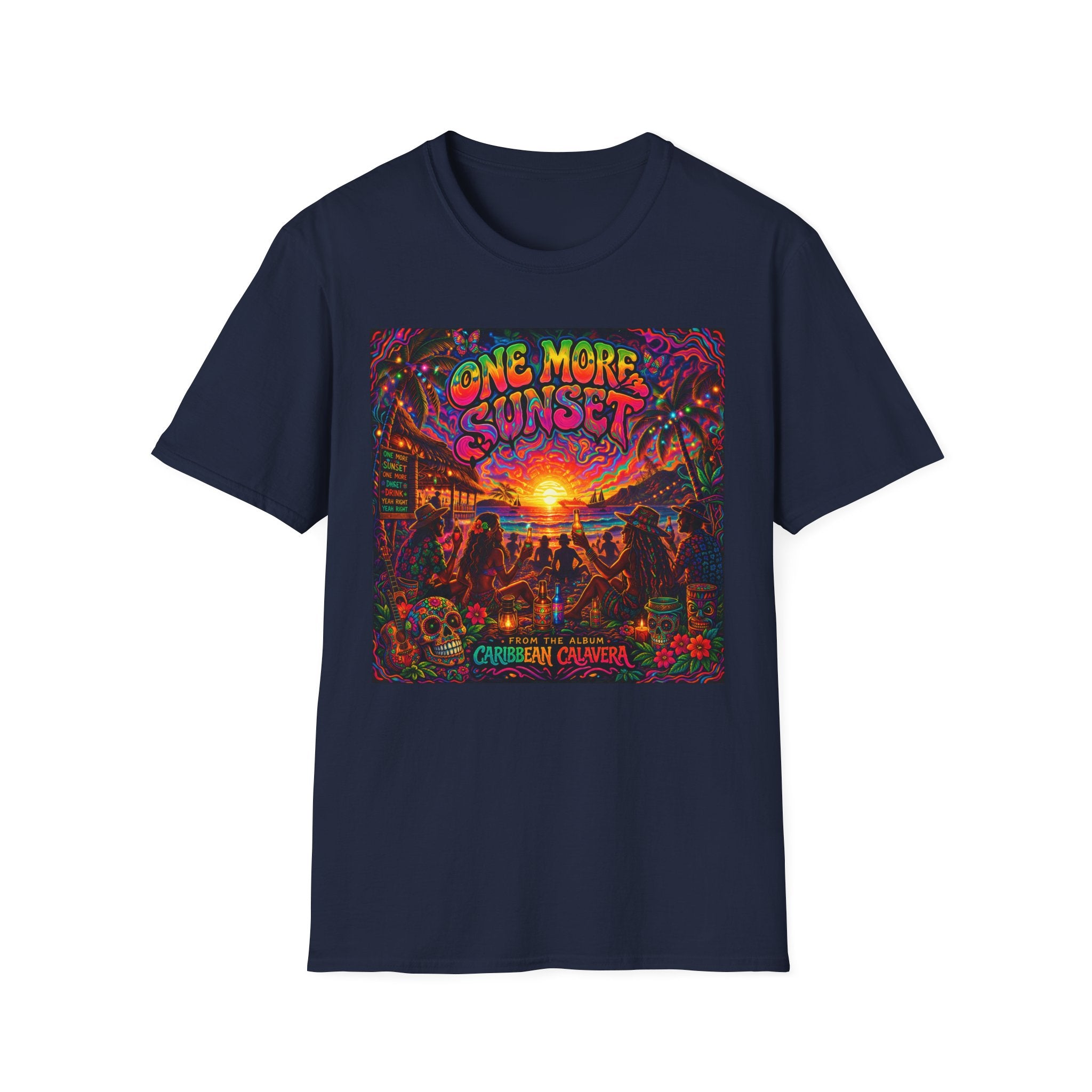 One More Sunset T-Shirt —  Song Cover Art From The Caribbean Calavera Album   Tropical Sunset Concert Graphic Tee