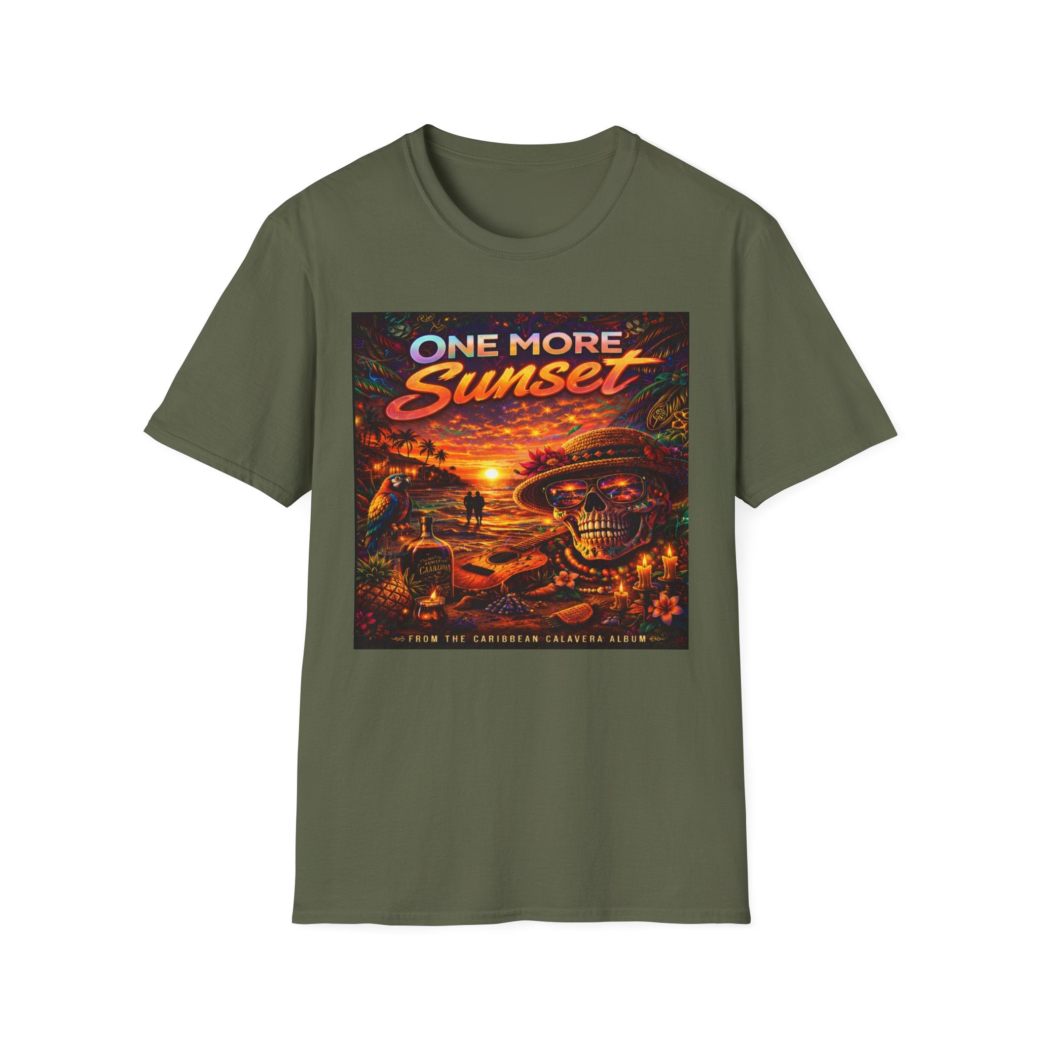 One More Sunset T-Shirt —  Song Cover Art From The Caribbean Calavera Album Retro Surf Skull Sunset Graphic Tee