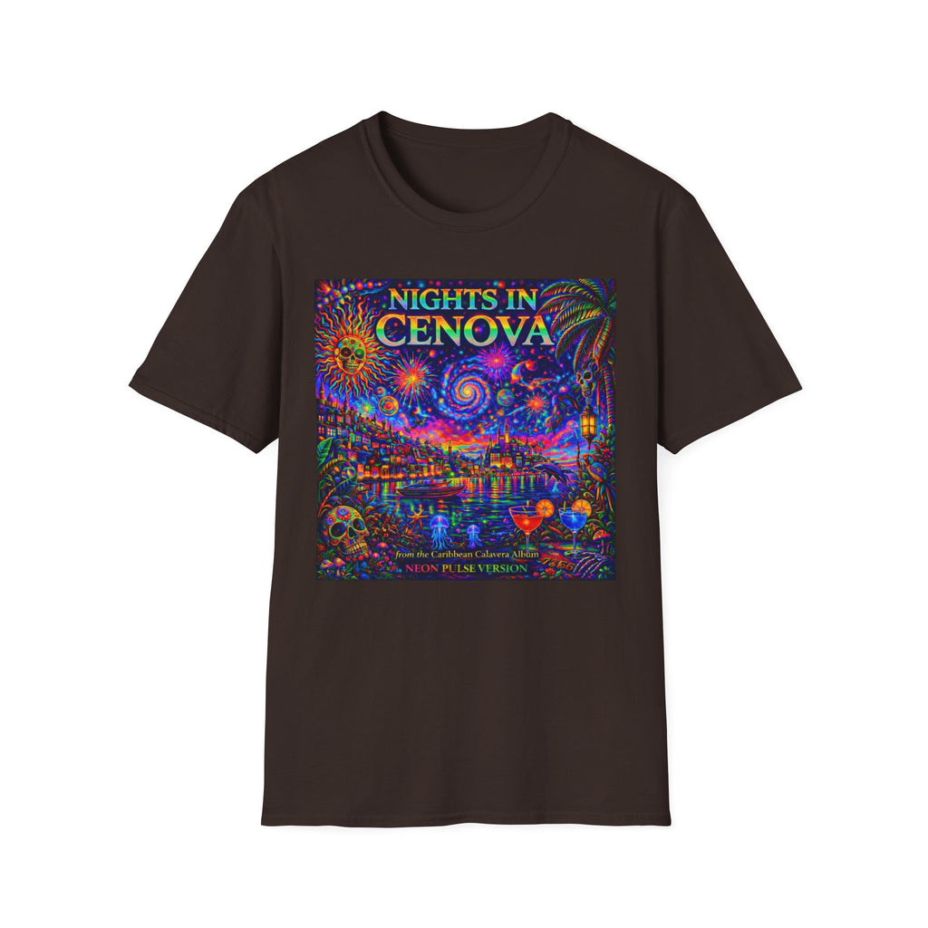 Nights in Cenovia T-Shirt  Song Cover Art From The Caribbean Calavera Album   — Colorful Fireworks Cityscape Tee