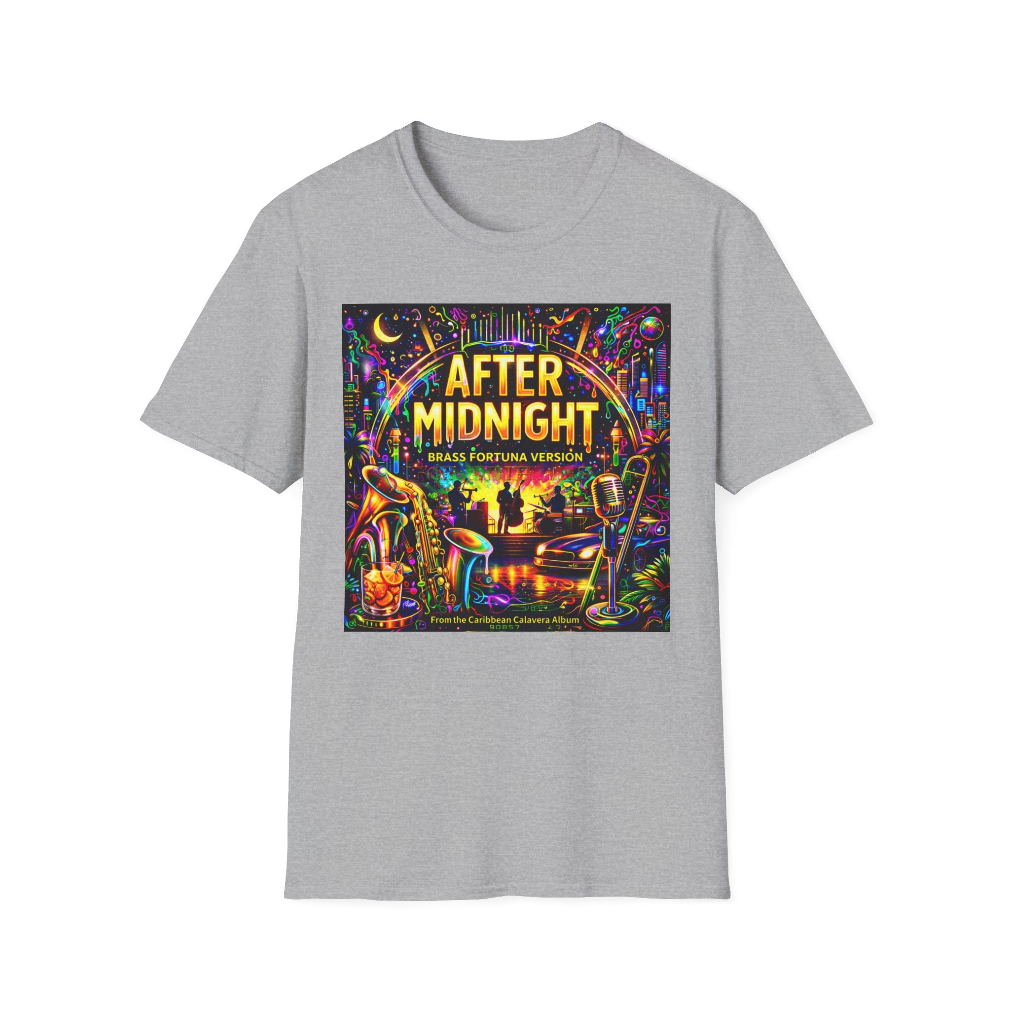 After Midnight T-Shirt  Song Cover Art From The Caribbean Calavera Album – Neon Jazz Club Graphic Tee