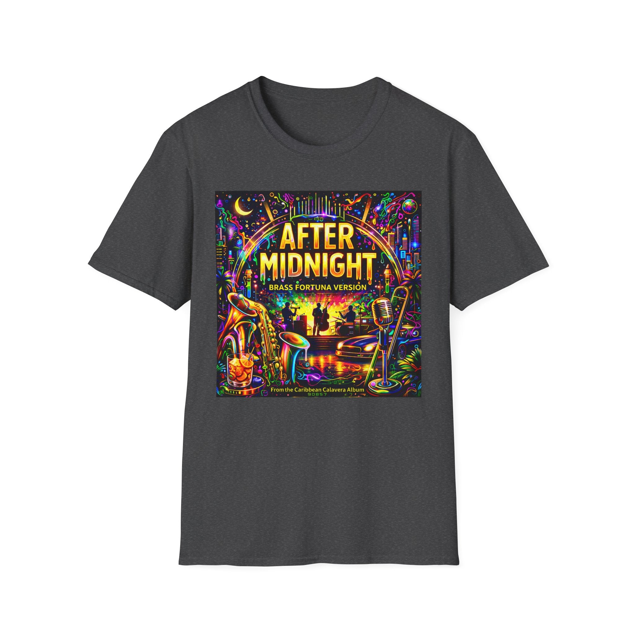 After Midnight T-Shirt  Song Cover Art From The Caribbean Calavera Album – Neon Jazz Club Graphic Tee