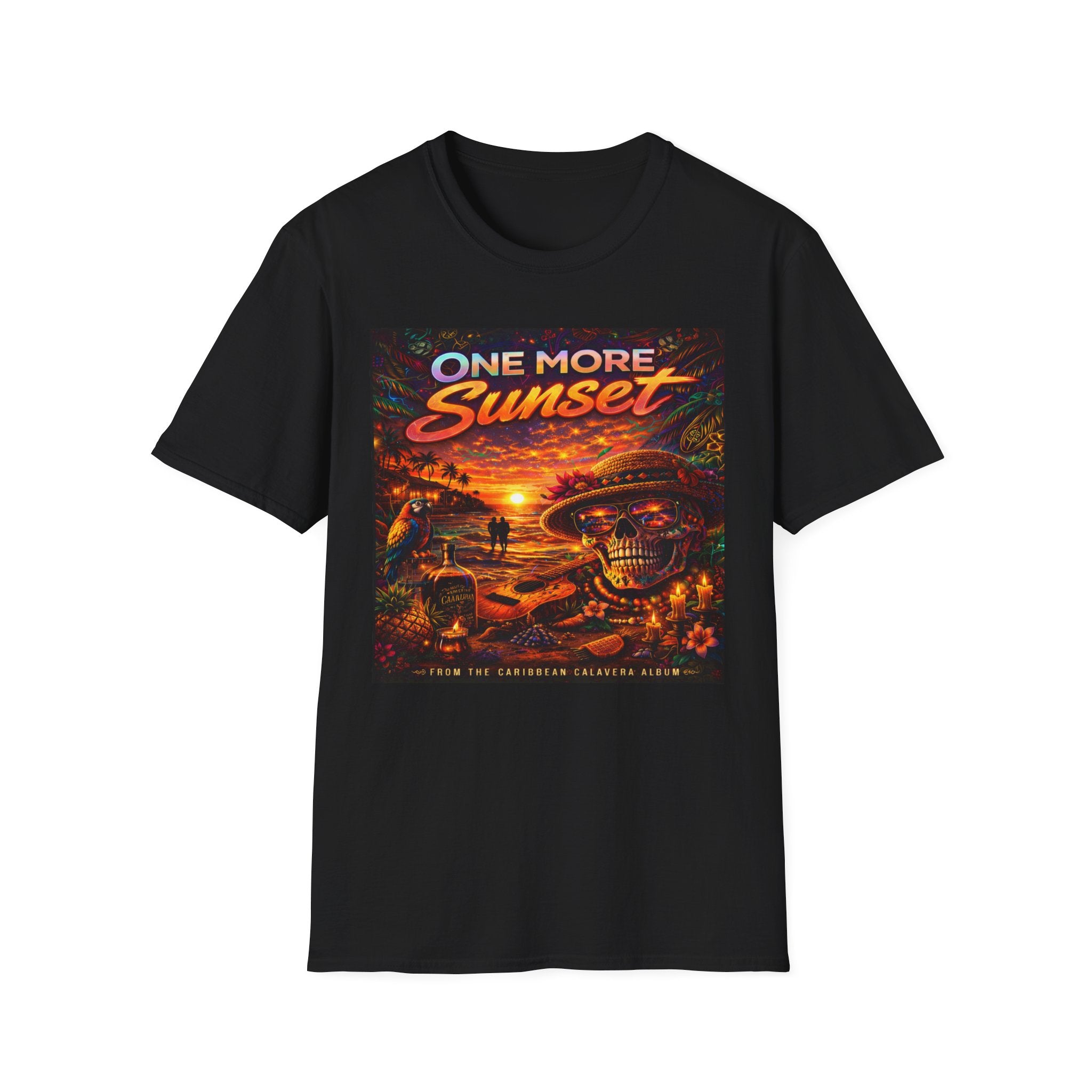 One More Sunset T-Shirt —  Song Cover Art From The Caribbean Calavera Album Retro Surf Skull Sunset Graphic Tee