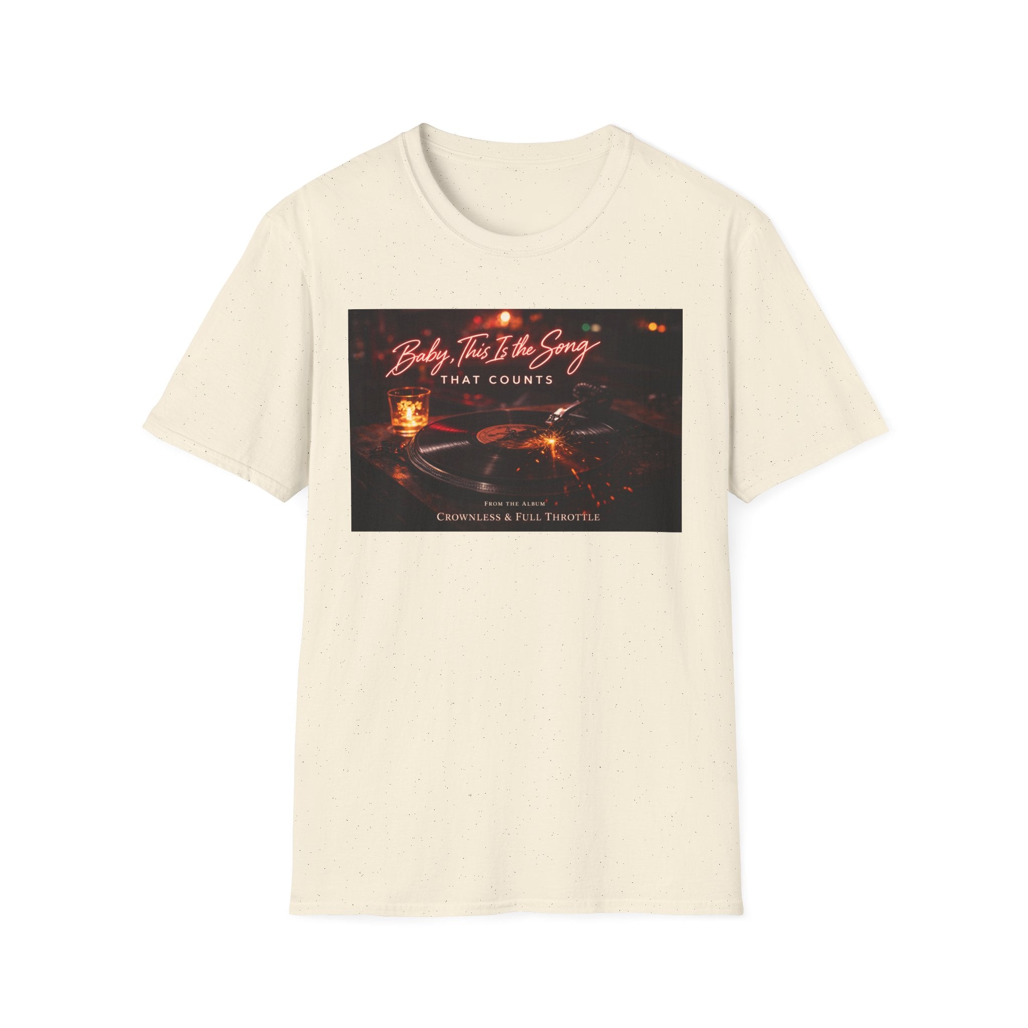 T‑Shirt — 'Baby, It's The Song That Counts'  Crownless and Full Throttle Album Cover Artwork Retro Candlelit Music Graphic Tee